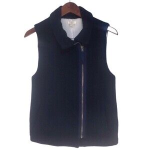 J. Crew Womens Navy Blue Wool Blend Faux Sherpa Fleece Lined Zip Front Vest